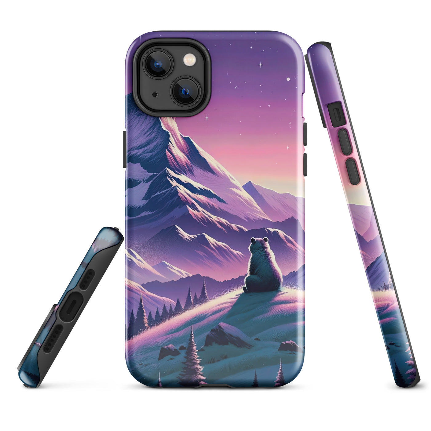 Bezaubernder Alpenabend mit Bär, lavendel-rosafarbener Himmel (AN) - iPhone Schutzhülle (robust) xxx yyy zzz iPhone 14 Plus