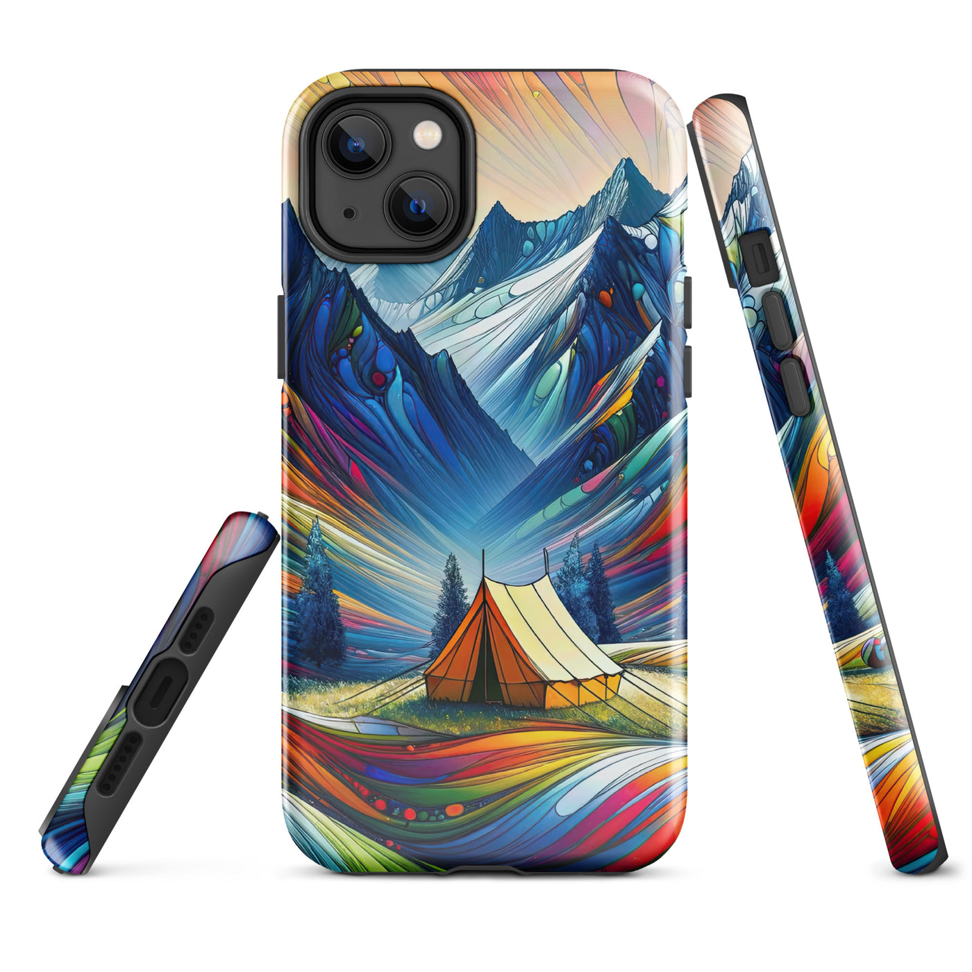 Surreale Alpen in abstrakten Farben, dynamische Formen der Landschaft - iPhone Schutzhülle (robust) camping xxx yyy zzz iPhone 14 Plus