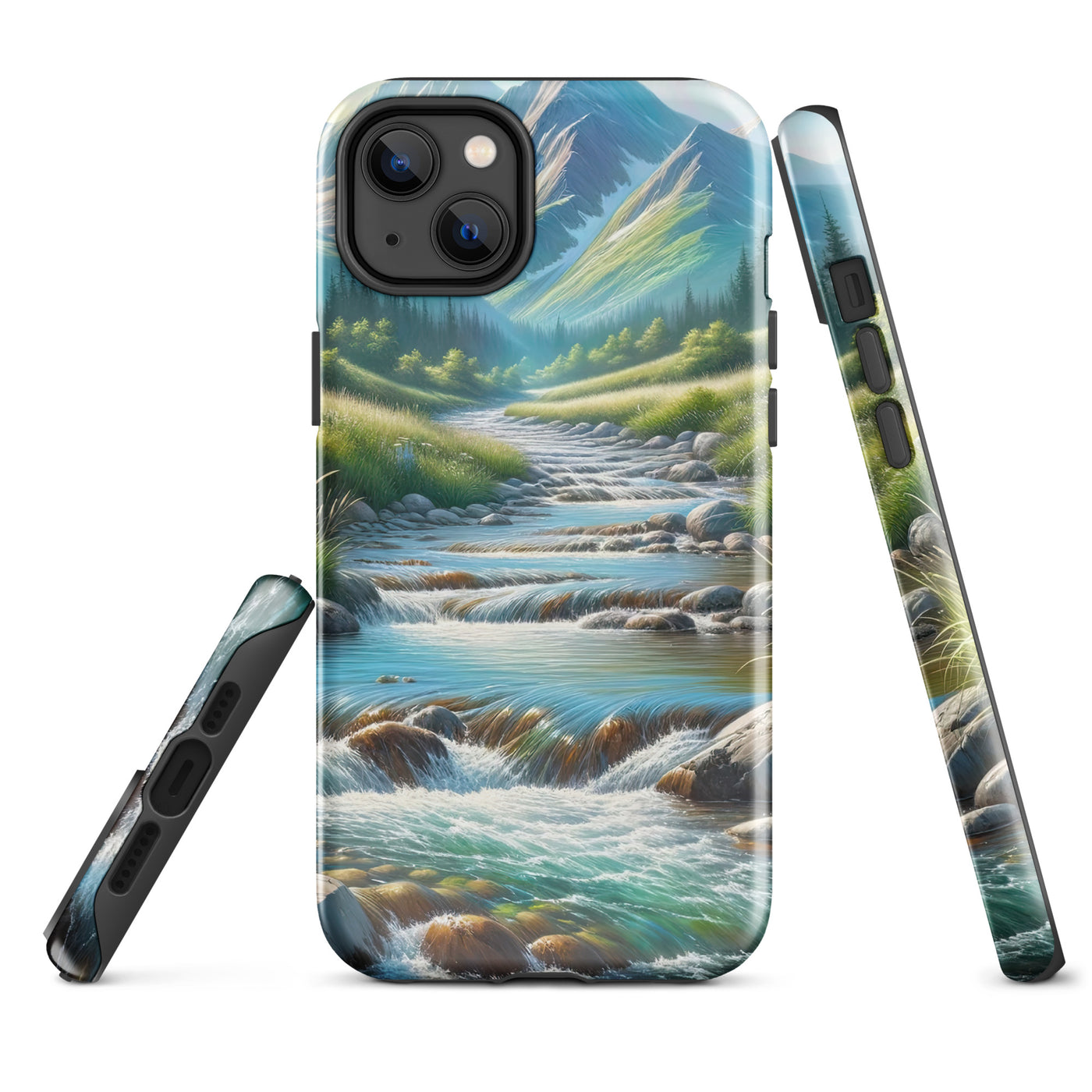 Sanfter Gebirgsbach in Ölgemälde, klares Wasser über glatten Felsen - iPhone Schutzhülle (robust) berge xxx yyy zzz iPhone 14 Plus