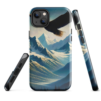 Ölgemälde eines Adlers vor schneebedeckten Bergsilhouetten - iPhone Schutzhülle (robust) berge xxx yyy zzz iPhone 14 Plus