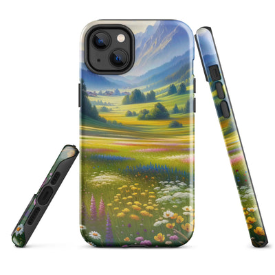 Ölgemälde einer Almwiese, Meer aus Wildblumen in Gelb- und Lilatönen - iPhone Schutzhülle (robust) berge xxx yyy zzz iPhone 14 Plus