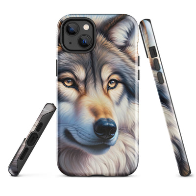 Ölgemäldeporträt eines majestätischen Wolfes mit intensiven Augen in der Berglandschaft (AN) - iPhone Schutzhülle (robust) xxx yyy zzz iPhone 14 Plus