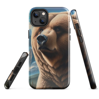 Realistisches Ölgemälde eines männlichen Bären in den Bergen mit Fokus auf Stärke und Schärfe - iPhone Schutzhülle (robust) camping xxx yyy zzz iPhone 14 Plus