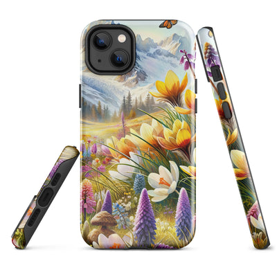 Aquarell einer ruhigen Almwiese, farbenfrohe Bergblumen in den Alpen - iPhone Schutzhülle (robust) berge xxx yyy zzz iPhone 14 Plus