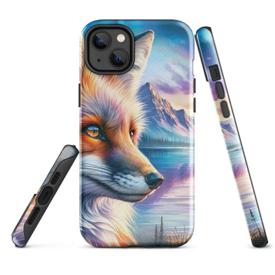 Aquarellporträt eines Fuchses im Dämmerlicht am Bergsee - iPhone Schutzhülle (robust) camping xxx yyy zzz iPhone 14 Plus