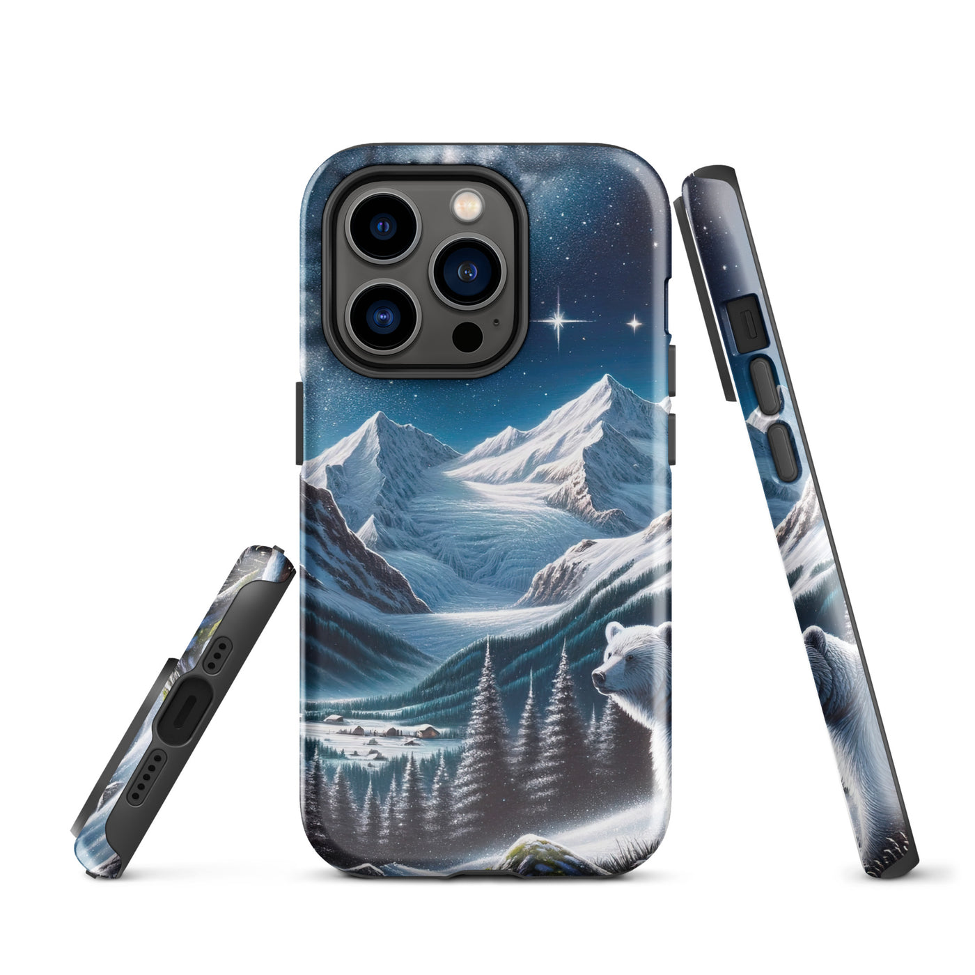 Sternennacht und Eisbär: Acrylgemälde mit Milchstraße, Alpen und schneebedeckte Gipfel - iPhone Schutzhülle (robust) camping xxx yyy zzz iPhone 14 Pro