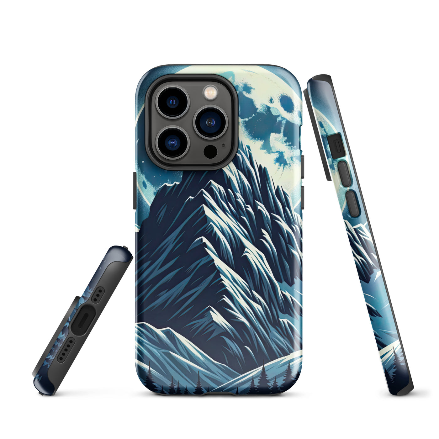 Mondnacht und Gipfelkreuz in den Alpen, glitzernde Schneegipfel - iPhone Schutzhülle (robust) berge xxx yyy zzz iPhone 14 Pro