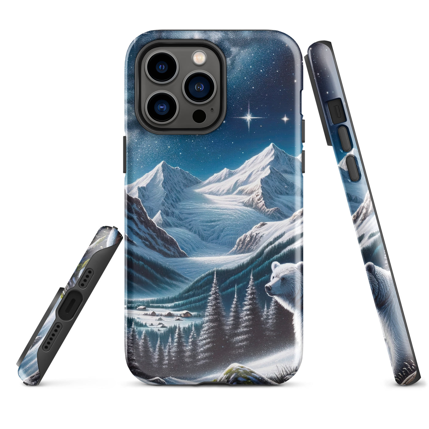 Sternennacht und Eisbär: Acrylgemälde mit Milchstraße, Alpen und schneebedeckte Gipfel - iPhone Schutzhülle (robust) camping xxx yyy zzz iPhone 14 Pro Max