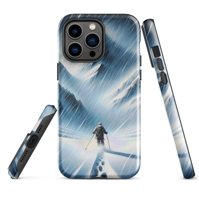 Wanderer und Bergsteiger im Schneesturm: Acrylgemälde der Alpen - iPhone Schutzhülle (robust) wandern xxx yyy zzz iPhone 14 Pro Max