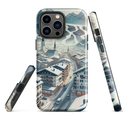 Winter in Kitzbühel: Digitale Malerei von schneebedeckten Dächern - iPhone Schutzhülle (robust) berge xxx yyy zzz iPhone 14 Pro Max