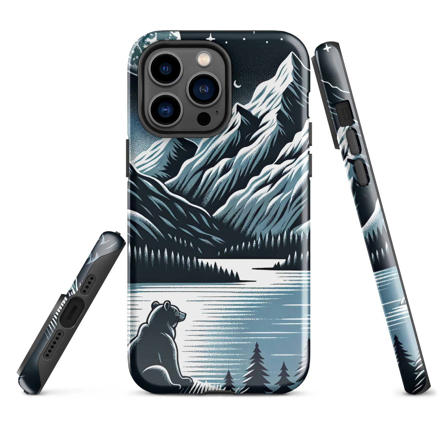 Bär in Alpen-Mondnacht, silberne Berge, schimmernde Seen - iPhone Schutzhülle (robust) camping xxx yyy zzz iPhone 14 Pro Max