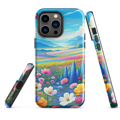 Weitläufiges Blumenfeld unter himmelblauem Himmel, leuchtende Flora - iPhone Schutzhülle (robust) camping xxx yyy zzz iPhone 14 Pro Max