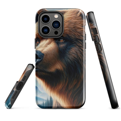 Ölgemälde, das das Gesicht eines starken realistischen Bären einfängt. Porträt - iPhone Schutzhülle (robust) camping xxx yyy zzz iPhone 14 Pro Max