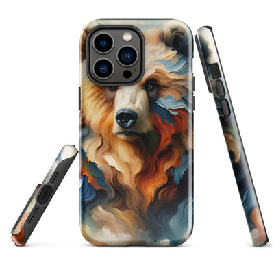 Ölgemälde mit Bär und abstrakter Alpeninterpretation, Verschmelzung von Natur und Kunst - iPhone Schutzhülle (robust) camping xxx yyy zzz iPhone 14 Pro Max