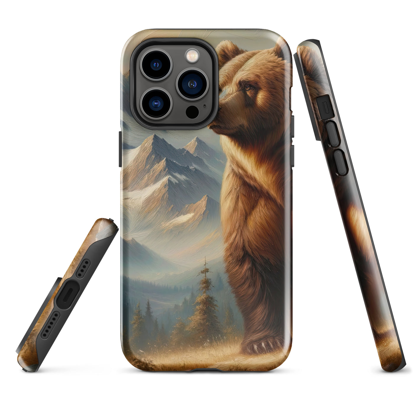 Ölgemälde eines königlichen Bären vor der majestätischen Alpenkulisse - iPhone Schutzhülle (robust) camping xxx yyy zzz iPhone 14 Pro Max