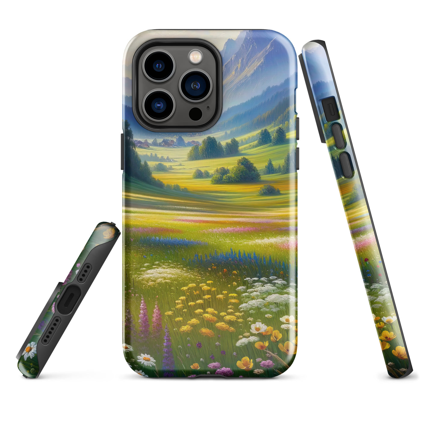 Ölgemälde einer Almwiese, Meer aus Wildblumen in Gelb- und Lilatönen - iPhone Schutzhülle (robust) berge xxx yyy zzz iPhone 14 Pro Max