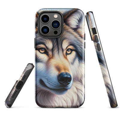 Ölgemäldeporträt eines majestätischen Wolfes mit intensiven Augen in der Berglandschaft (AN) - iPhone Schutzhülle (robust) xxx yyy zzz iPhone 14 Pro Max