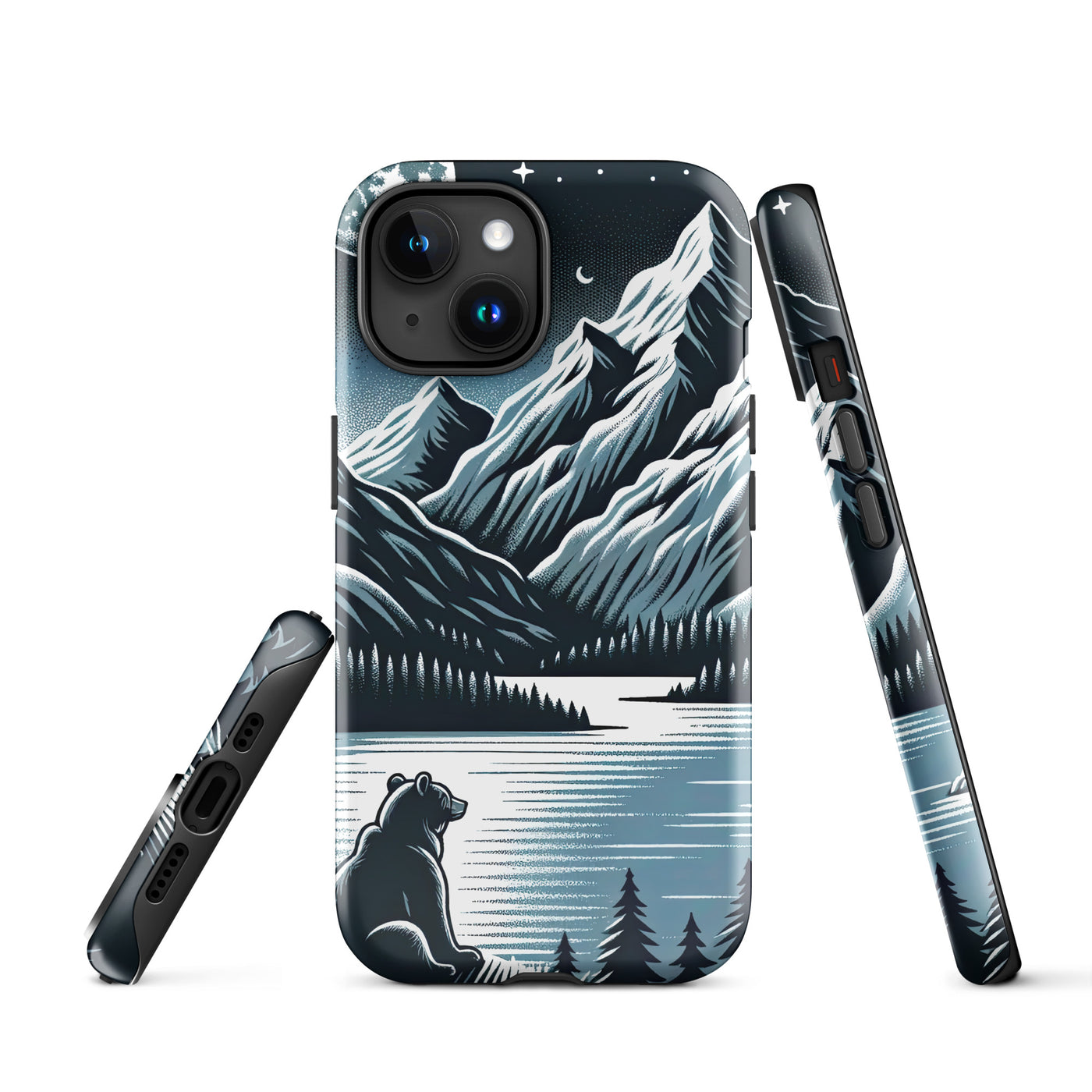 Bär in Alpen-Mondnacht, silberne Berge, schimmernde Seen - iPhone Schutzhülle (robust) camping xxx yyy zzz iPhone 15