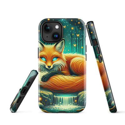 Bezaubernder Fuchs auf erleuchteter mystischer Waldlichtung - iPhone Schutzhülle (robust) camping xxx yyy zzz iPhone 15