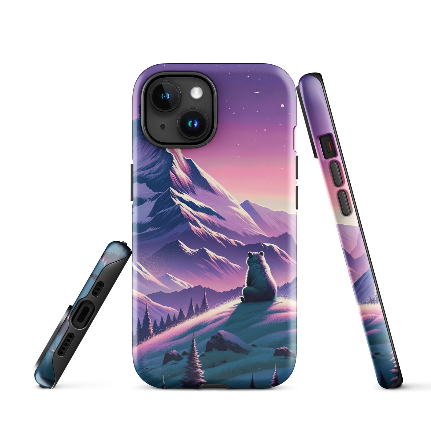 Bezaubernder Alpenabend mit Bär, lavendel-rosafarbener Himmel (AN) - iPhone Schutzhülle (robust) xxx yyy zzz iPhone 15