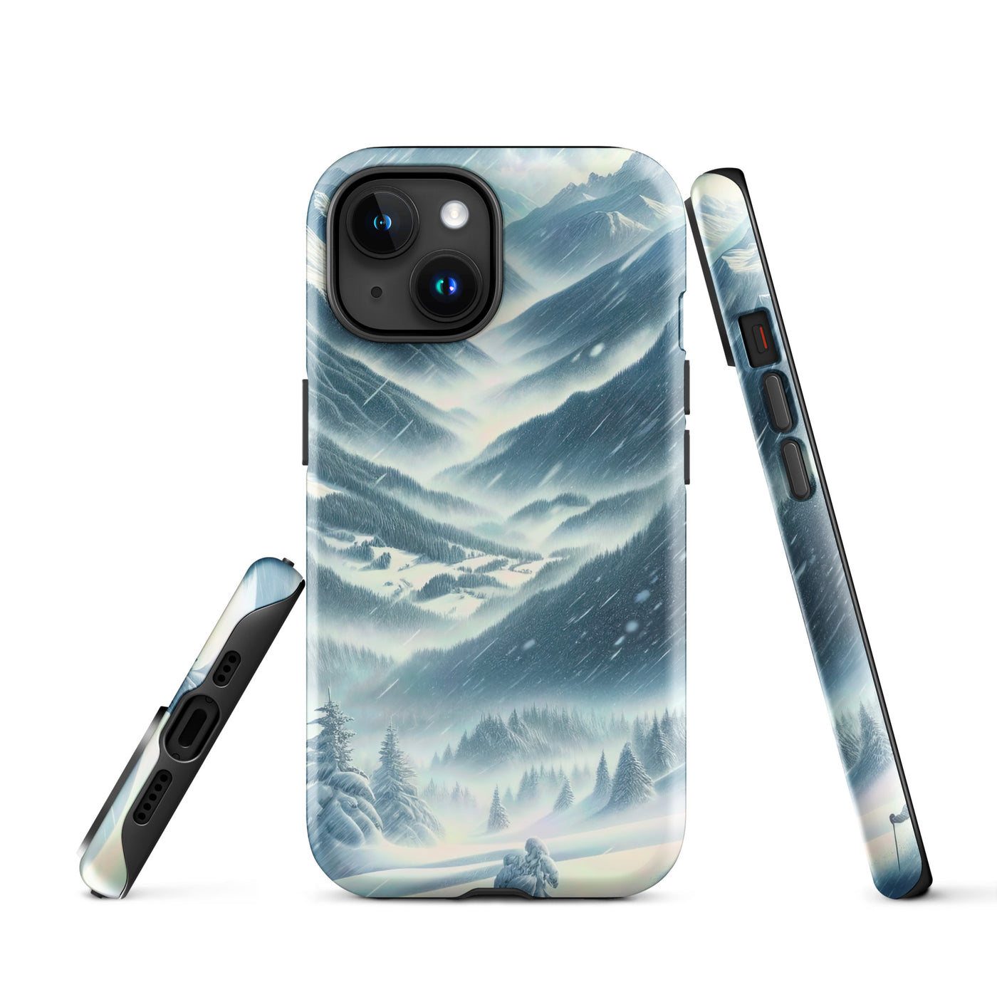 Alpine Wildnis im Wintersturm mit Skifahrer, verschneite Landschaft - iPhone Schutzhülle (robust) klettern ski xxx yyy zzz iPhone 15