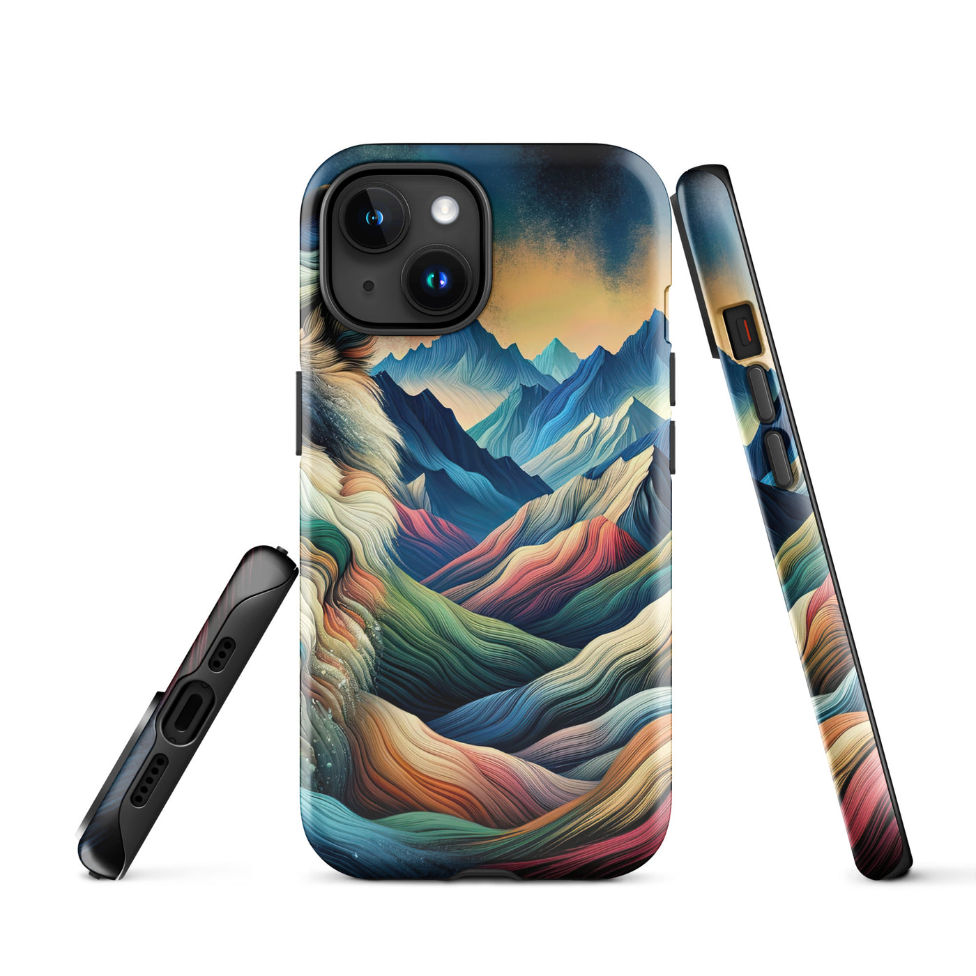 Traumhaftes Alpenpanorama mit Wolf in wechselnden Farben und Mustern (AN) - iPhone Schutzhülle (robust) xxx yyy zzz iPhone 15