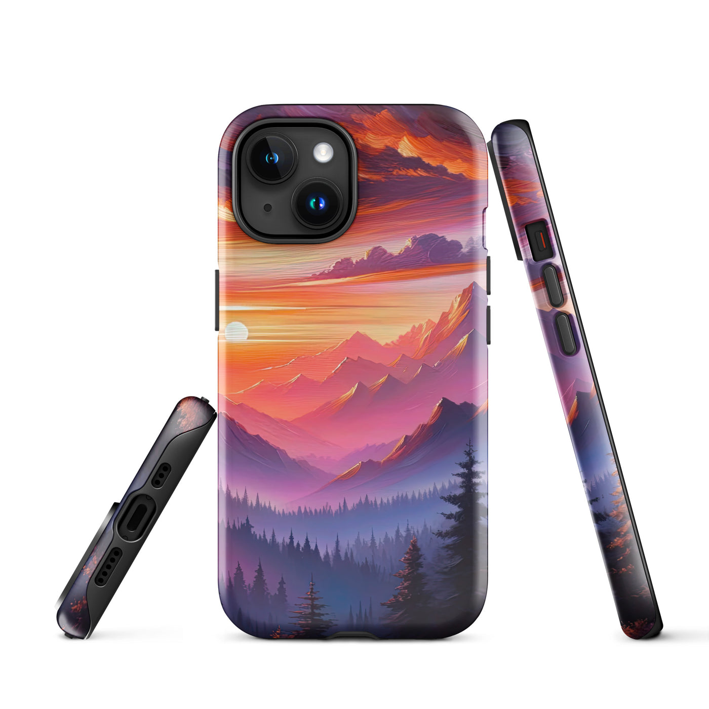 Ölgemälde der Alpenlandschaft im ätherischen Sonnenuntergang, himmlische Farbtöne - iPhone Schutzhülle (robust) berge xxx yyy zzz iPhone 15