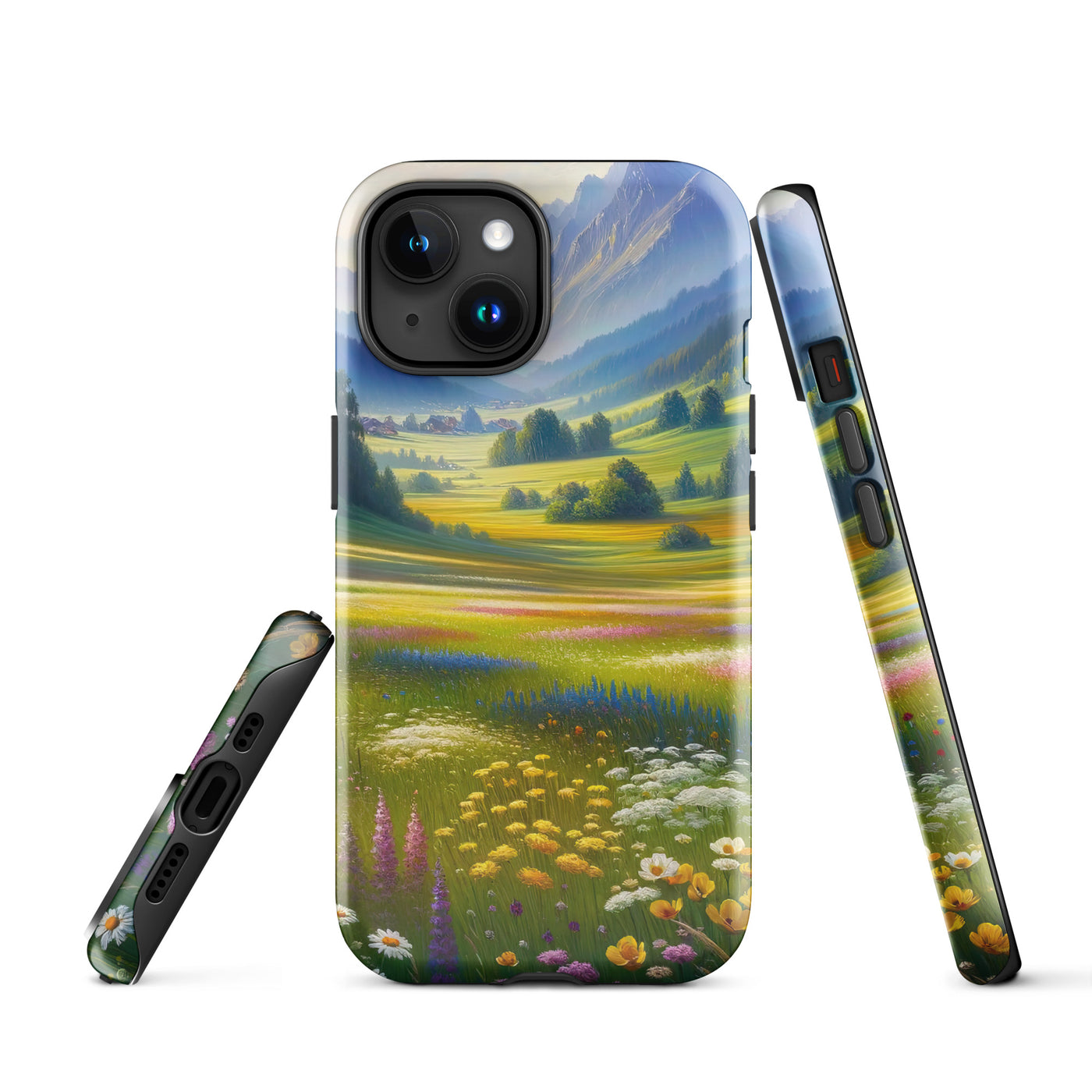 Ölgemälde einer Almwiese, Meer aus Wildblumen in Gelb- und Lilatönen - iPhone Schutzhülle (robust) berge xxx yyy zzz iPhone 15