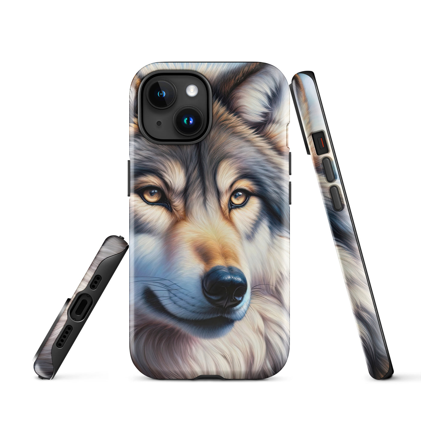 Ölgemäldeporträt eines majestätischen Wolfes mit intensiven Augen in der Berglandschaft (AN) - iPhone Schutzhülle (robust) xxx yyy zzz iPhone 15