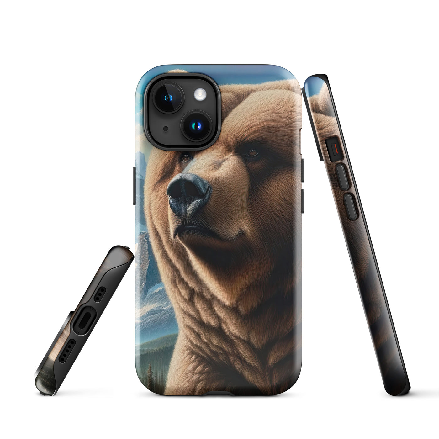 Realistisches Ölgemälde eines männlichen Bären in den Bergen mit Fokus auf Stärke und Schärfe - iPhone Schutzhülle (robust) camping xxx yyy zzz iPhone 15