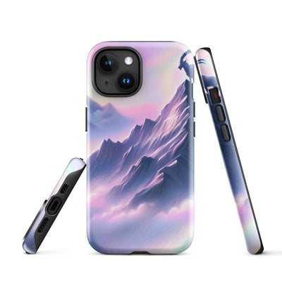 Pastellzeichnung der Alpen im Morgengrauen mit Steinbock in Rosa- und Lavendeltönen - iPhone Schutzhülle (robust) berge xxx yyy zzz iPhone 15