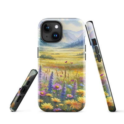 Aquarell einer Almwiese in Ruhe, Wildblumenteppich in Gelb, Lila, Rosa - iPhone Schutzhülle (robust) berge xxx yyy zzz iPhone 15