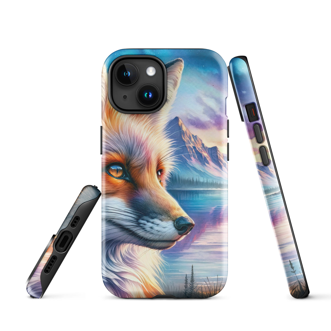 Aquarellporträt eines Fuchses im Dämmerlicht am Bergsee - iPhone Schutzhülle (robust) camping xxx yyy zzz iPhone 15