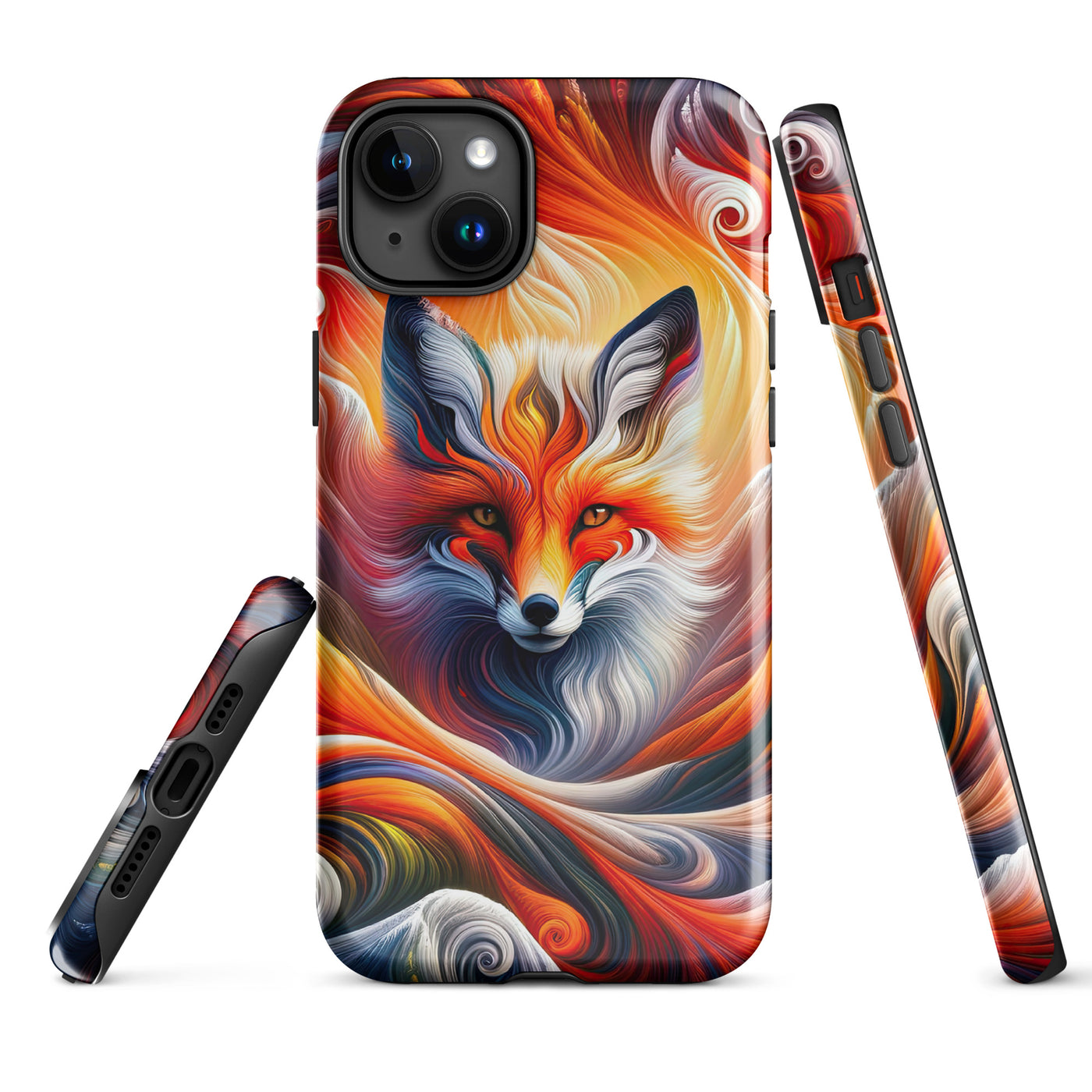 Abstraktes Kunstwerk, das den Geist der Alpen verkörpert. Leuchtender Fuchs in den Farben Orange, Rot, Weiß - iPhone Schutzhülle (robust) camping xxx yyy zzz iPhone 15 Plus