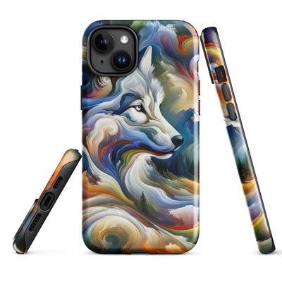 Abstraktes Alpen Gemälde: Wirbelnde Farben und Majestätischer Wolf, Silhouette (AN) - iPhone Schutzhülle (robust) xxx yyy zzz iPhone 15 Plus
