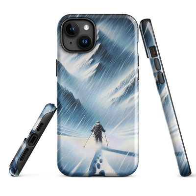 Wanderer und Bergsteiger im Schneesturm: Acrylgemälde der Alpen - iPhone Schutzhülle (robust) wandern xxx yyy zzz iPhone 15 Plus