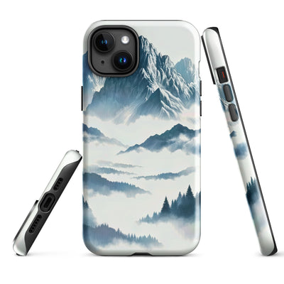 Nebeliger Alpenmorgen-Essenz, verdeckte Täler und Wälder - iPhone Schutzhülle (robust) berge xxx yyy zzz iPhone 15 Plus
