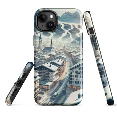 Winter in Kitzbühel: Digitale Malerei von schneebedeckten Dächern - iPhone Schutzhülle (robust) berge xxx yyy zzz iPhone 15 Plus
