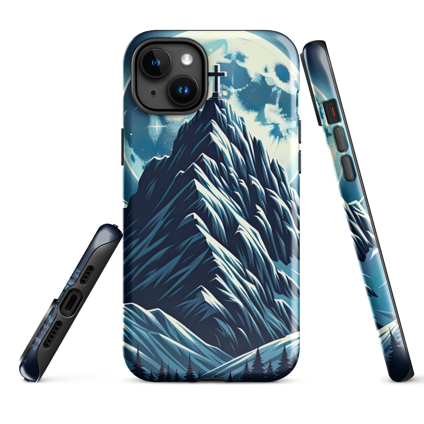 Mondnacht und Gipfelkreuz in den Alpen, glitzernde Schneegipfel - iPhone Schutzhülle (robust) berge xxx yyy zzz iPhone 15 Plus