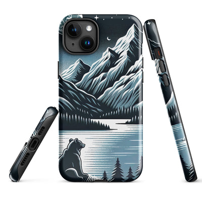 Bär in Alpen-Mondnacht, silberne Berge, schimmernde Seen - iPhone Schutzhülle (robust) camping xxx yyy zzz iPhone 15 Plus