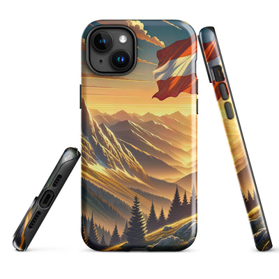 Ruhiger Alpenabend mit österreichischer Flagge und goldenem Sonnenuntergang - iPhone Schutzhülle (robust) berge xxx yyy zzz iPhone 15 Plus