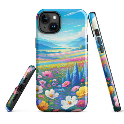 Weitläufiges Blumenfeld unter himmelblauem Himmel, leuchtende Flora - iPhone Schutzhülle (robust) camping xxx yyy zzz iPhone 15 Plus