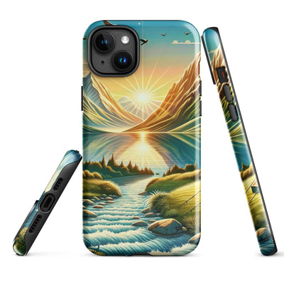 Zelt im Alpenmorgen mit goldenem Licht, Schneebergen und unberührten Seen - iPhone Schutzhülle (robust) berge xxx yyy zzz iPhone 15 Plus