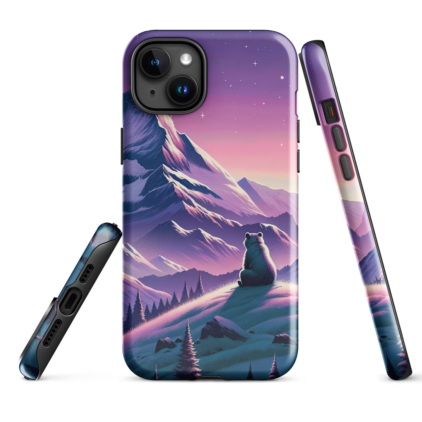 Bezaubernder Alpenabend mit Bär, lavendel-rosafarbener Himmel (AN) - iPhone Schutzhülle (robust) xxx yyy zzz iPhone 15 Plus