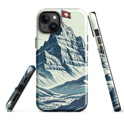 Ausgedehnte Bergkette mit dominierendem Gipfel und wehender Schweizer Flagge - iPhone Schutzhülle (robust) berge xxx yyy zzz iPhone 15 Plus