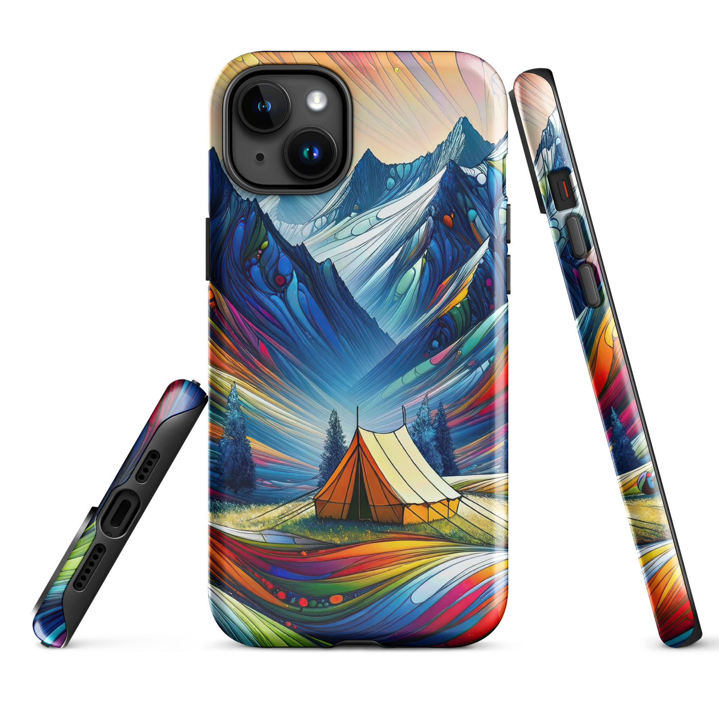 Surreale Alpen in abstrakten Farben, dynamische Formen der Landschaft - iPhone Schutzhülle (robust) camping xxx yyy zzz iPhone 15 Plus