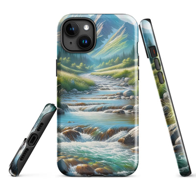 Sanfter Gebirgsbach in Ölgemälde, klares Wasser über glatten Felsen - iPhone Schutzhülle (robust) berge xxx yyy zzz iPhone 15 Plus