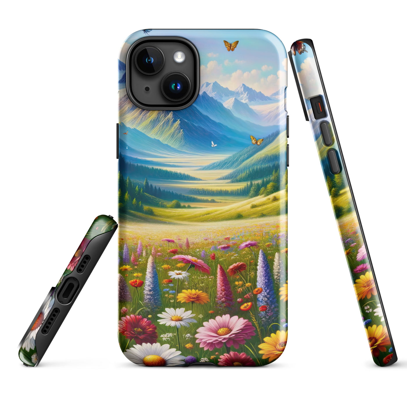 Ölgemälde einer ruhigen Almwiese, Oase mit bunter Wildblumenpracht - iPhone Schutzhülle (robust) camping xxx yyy zzz iPhone 15 Plus