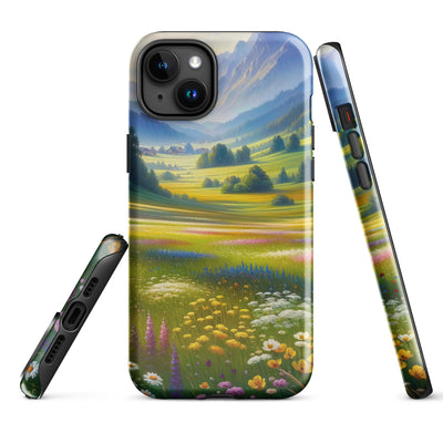Ölgemälde einer Almwiese, Meer aus Wildblumen in Gelb- und Lilatönen - iPhone Schutzhülle (robust) berge xxx yyy zzz iPhone 15 Plus