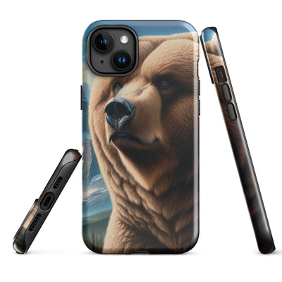 Realistisches Ölgemälde eines männlichen Bären in den Bergen mit Fokus auf Stärke und Schärfe - iPhone Schutzhülle (robust) camping xxx yyy zzz iPhone 15 Plus
